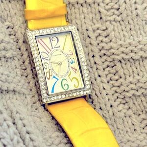 Bernier Yellow Genuine Leather Strap Watch with Silver Bezel